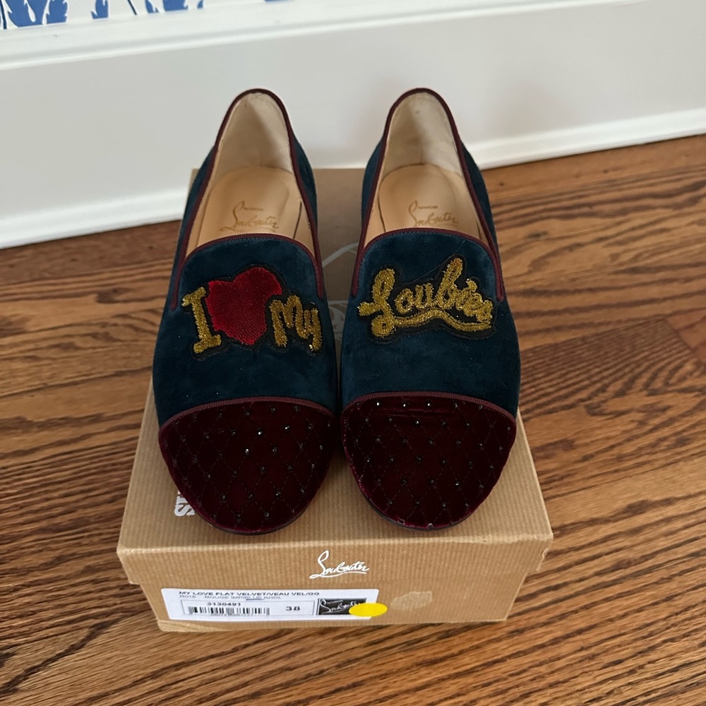 Christian Louboutin Tricolor Suede Velvet I Love My Loubies Loafers Size 38